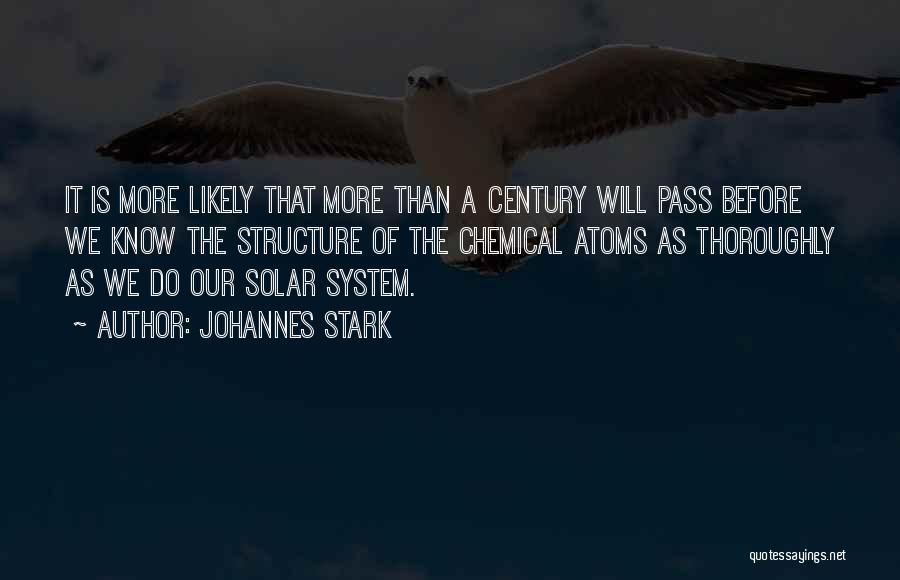 Johannes Stark Quotes: It Is More Likely That More Than A Century Will Pass Before We Know The Structure Of The Chemical Atoms