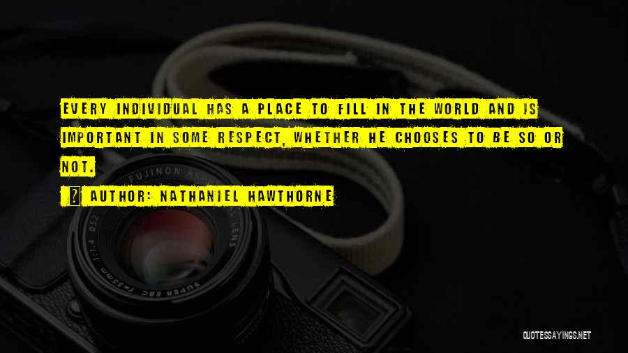 Nathaniel Hawthorne Quotes: Every Individual Has A Place To Fill In The World And Is Important In Some Respect, Whether He Chooses To