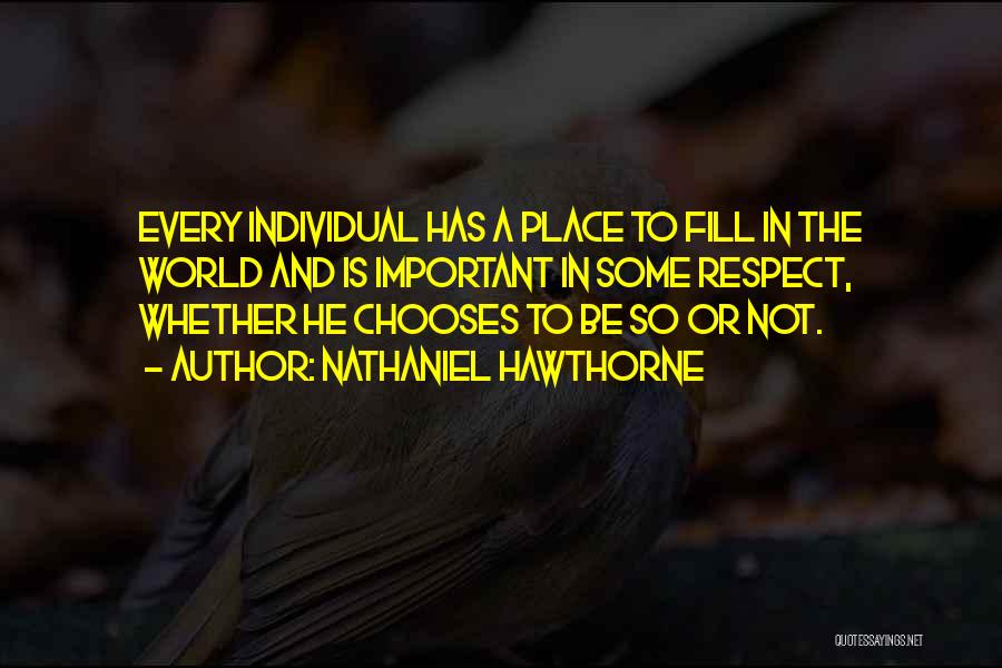 Nathaniel Hawthorne Quotes: Every Individual Has A Place To Fill In The World And Is Important In Some Respect, Whether He Chooses To