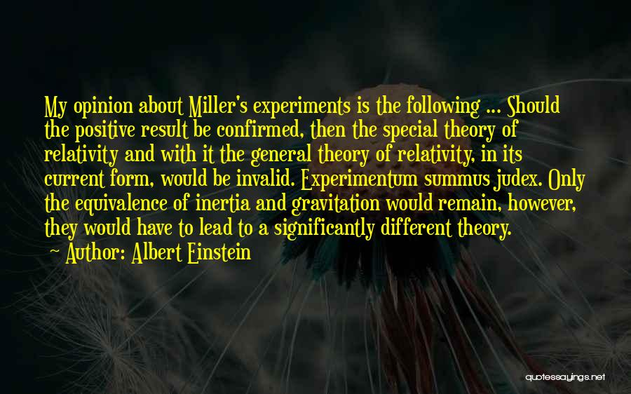 Albert Einstein Quotes: My Opinion About Miller's Experiments Is The Following ... Should The Positive Result Be Confirmed, Then The Special Theory Of