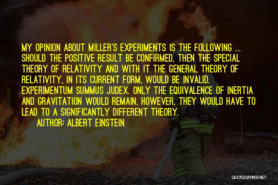 Albert Einstein Quotes: My Opinion About Miller's Experiments Is The Following ... Should The Positive Result Be Confirmed, Then The Special Theory Of