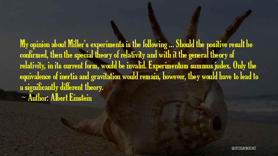 Albert Einstein Quotes: My Opinion About Miller's Experiments Is The Following ... Should The Positive Result Be Confirmed, Then The Special Theory Of