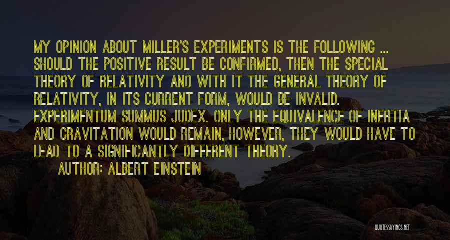 Albert Einstein Quotes: My Opinion About Miller's Experiments Is The Following ... Should The Positive Result Be Confirmed, Then The Special Theory Of