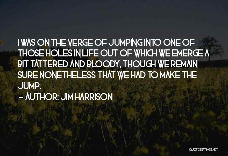 Jim Harrison Quotes: I Was On The Verge Of Jumping Into One Of Those Holes In Life Out Of Which We Emerge A
