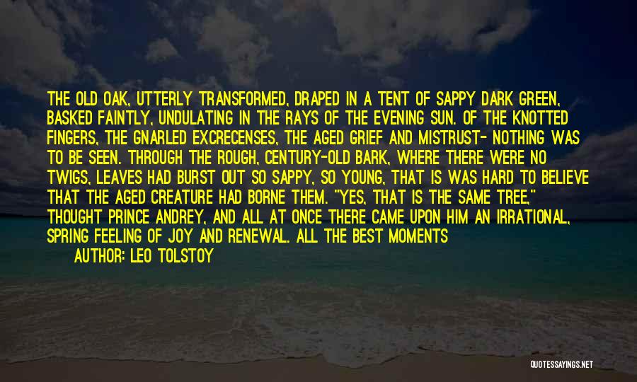 Leo Tolstoy Quotes: The Old Oak, Utterly Transformed, Draped In A Tent Of Sappy Dark Green, Basked Faintly, Undulating In The Rays Of