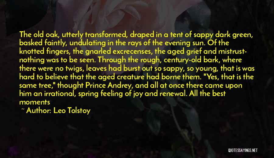 Leo Tolstoy Quotes: The Old Oak, Utterly Transformed, Draped In A Tent Of Sappy Dark Green, Basked Faintly, Undulating In The Rays Of