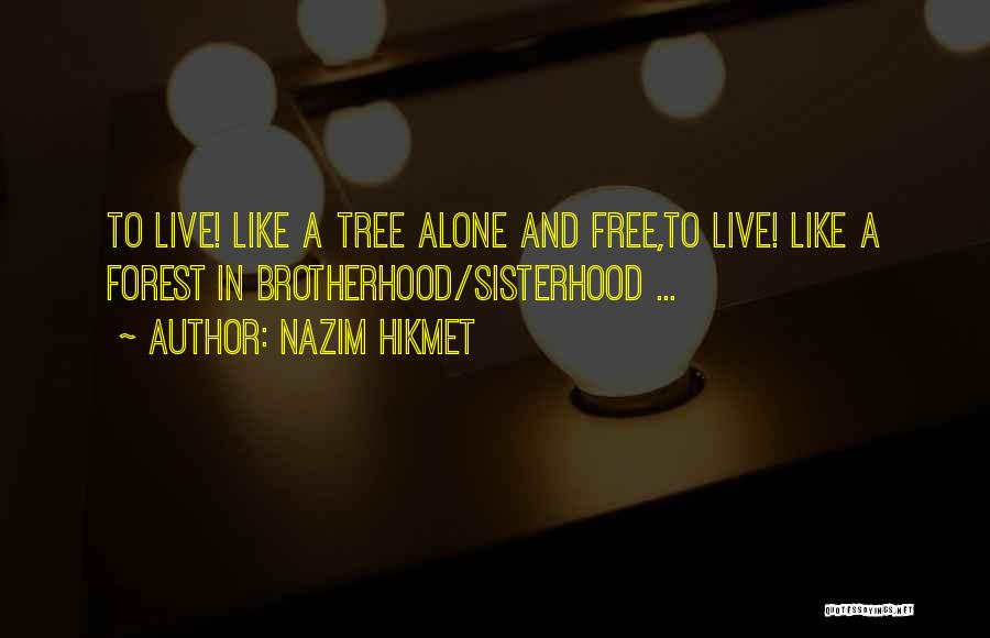 Nazim Hikmet Quotes: To Live! Like A Tree Alone And Free,to Live! Like A Forest In Brotherhood/sisterhood ...