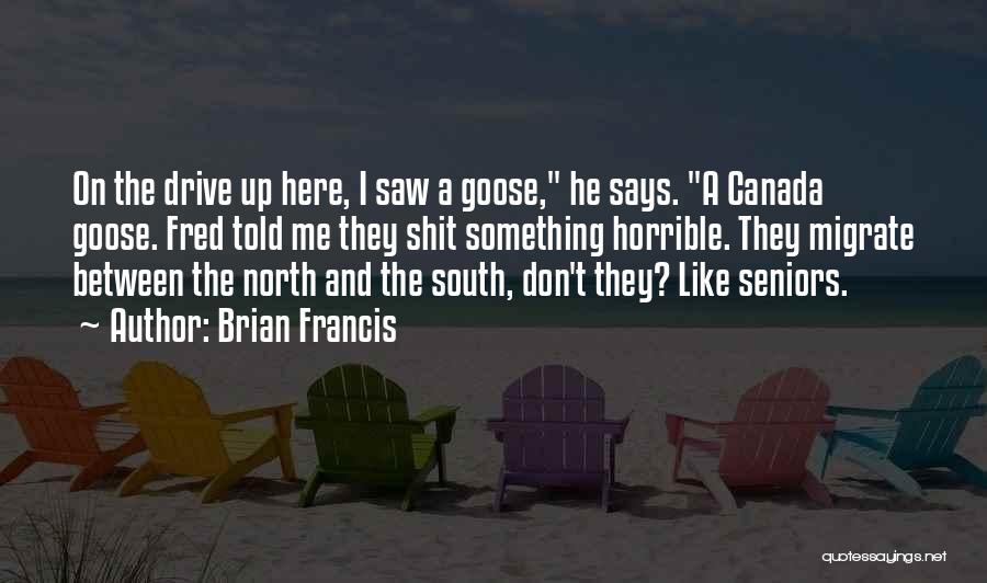Brian Francis Quotes: On The Drive Up Here, I Saw A Goose, He Says. A Canada Goose. Fred Told Me They Shit Something