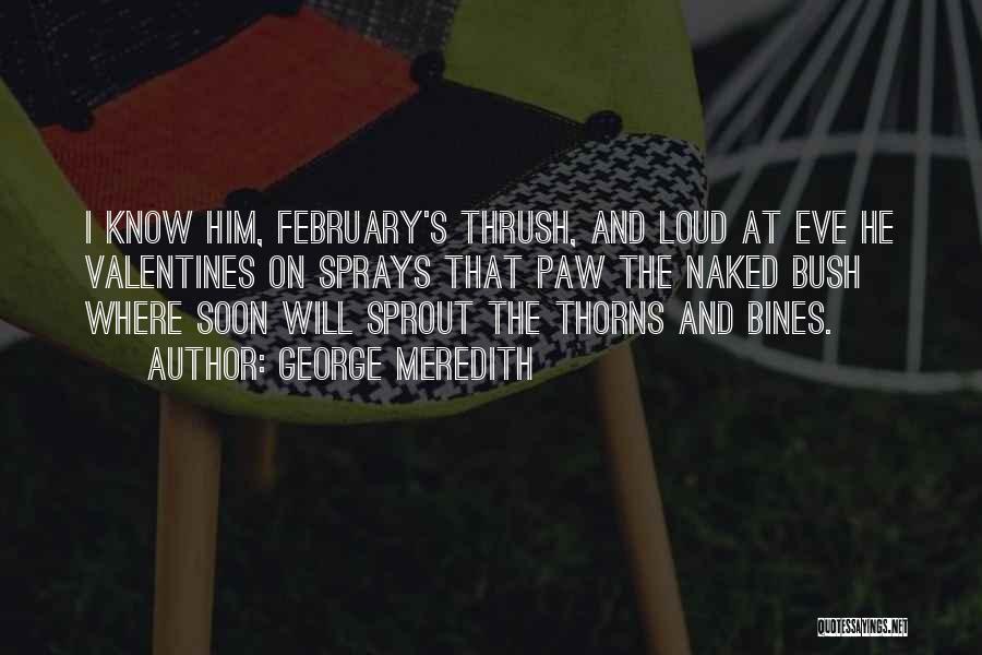 George Meredith Quotes: I Know Him, February's Thrush, And Loud At Eve He Valentines On Sprays That Paw The Naked Bush Where Soon