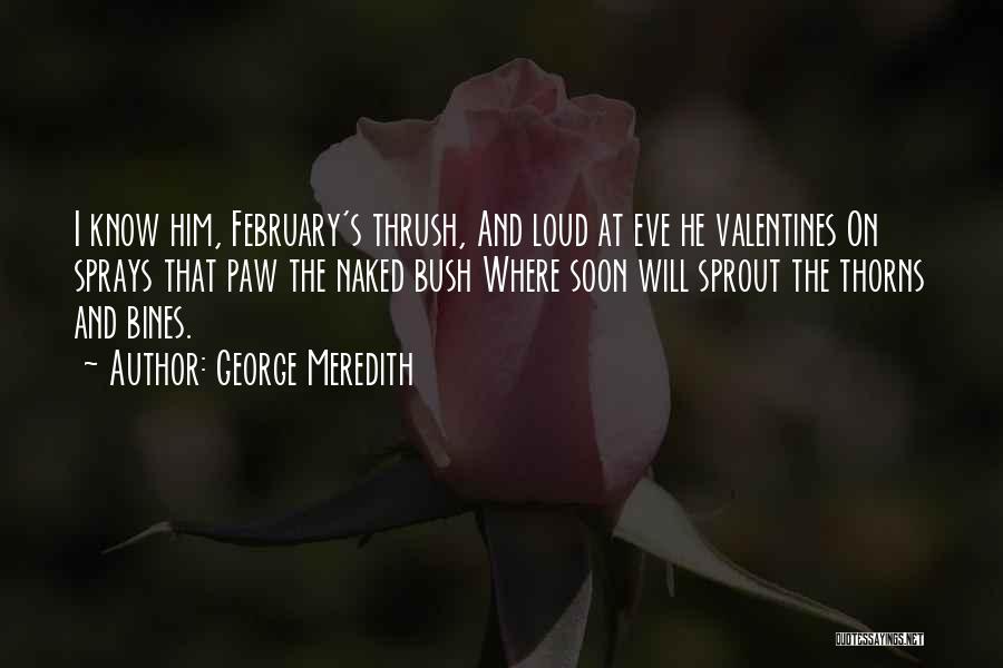 George Meredith Quotes: I Know Him, February's Thrush, And Loud At Eve He Valentines On Sprays That Paw The Naked Bush Where Soon