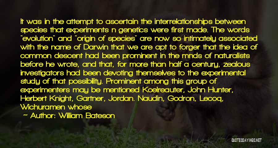 William Bateson Quotes: It Was In The Attempt To Ascertain The Interrelationships Between Species That Experiments N Genetics Were First Made. The Words