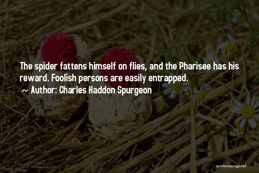 Charles Haddon Spurgeon Quotes: The Spider Fattens Himself On Flies, And The Pharisee Has His Reward. Foolish Persons Are Easily Entrapped.