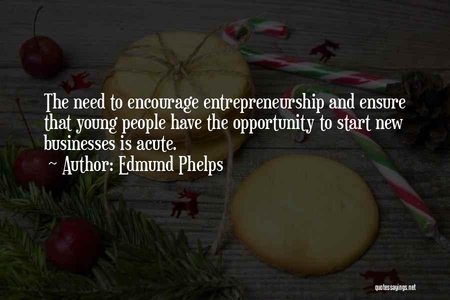 Edmund Phelps Quotes: The Need To Encourage Entrepreneurship And Ensure That Young People Have The Opportunity To Start New Businesses Is Acute.
