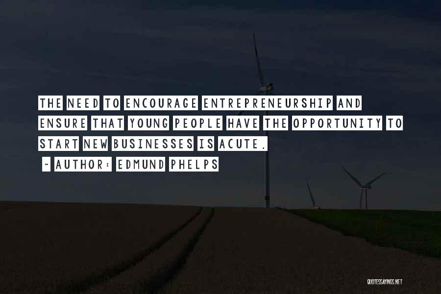 Edmund Phelps Quotes: The Need To Encourage Entrepreneurship And Ensure That Young People Have The Opportunity To Start New Businesses Is Acute.