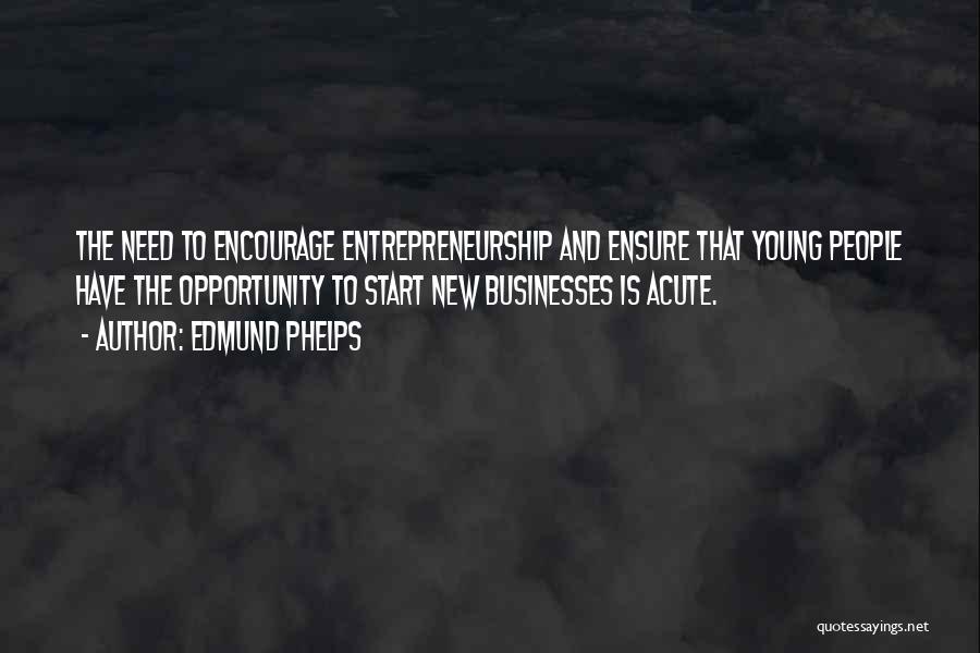 Edmund Phelps Quotes: The Need To Encourage Entrepreneurship And Ensure That Young People Have The Opportunity To Start New Businesses Is Acute.