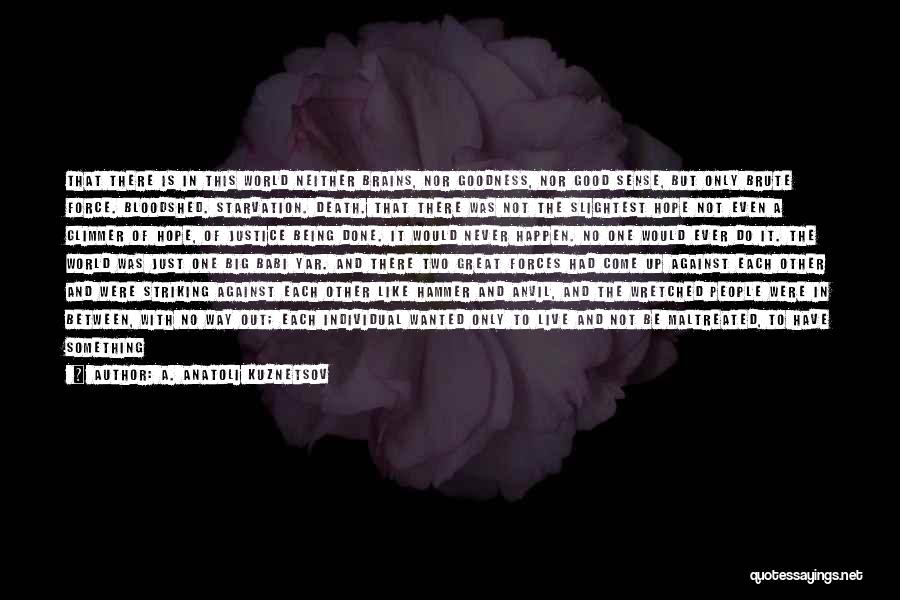 A. Anatoli Kuznetsov Quotes: That There Is In This World Neither Brains, Nor Goodness, Nor Good Sense, But Only Brute Force. Bloodshed. Starvation. Death.