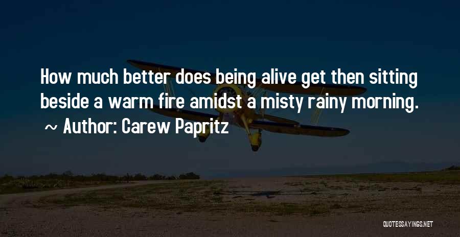 Carew Papritz Quotes: How Much Better Does Being Alive Get Then Sitting Beside A Warm Fire Amidst A Misty Rainy Morning.