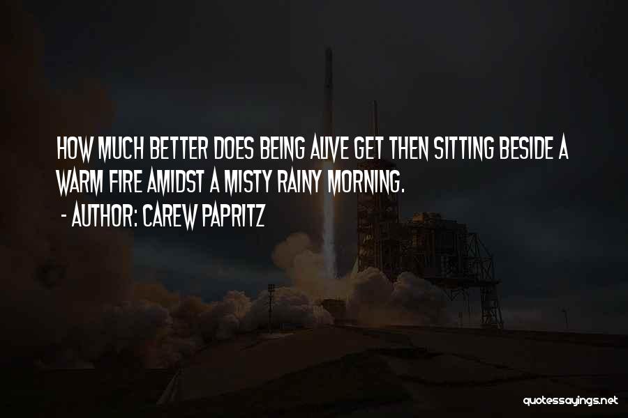 Carew Papritz Quotes: How Much Better Does Being Alive Get Then Sitting Beside A Warm Fire Amidst A Misty Rainy Morning.