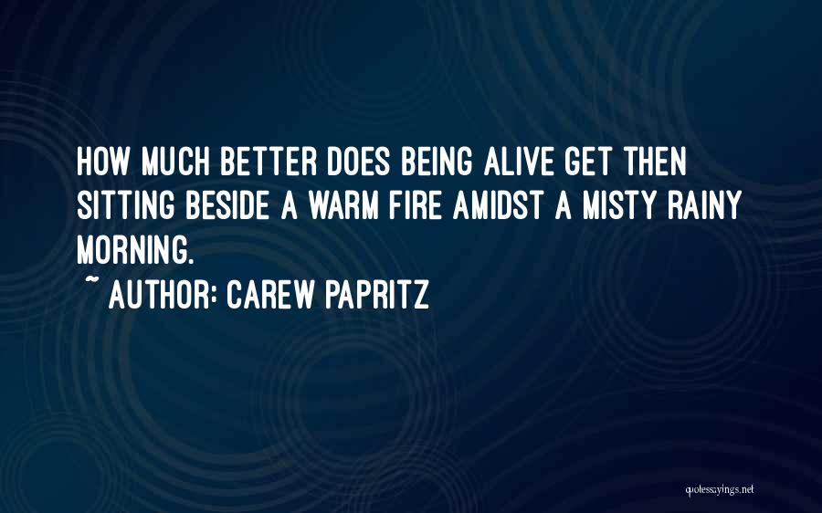 Carew Papritz Quotes: How Much Better Does Being Alive Get Then Sitting Beside A Warm Fire Amidst A Misty Rainy Morning.