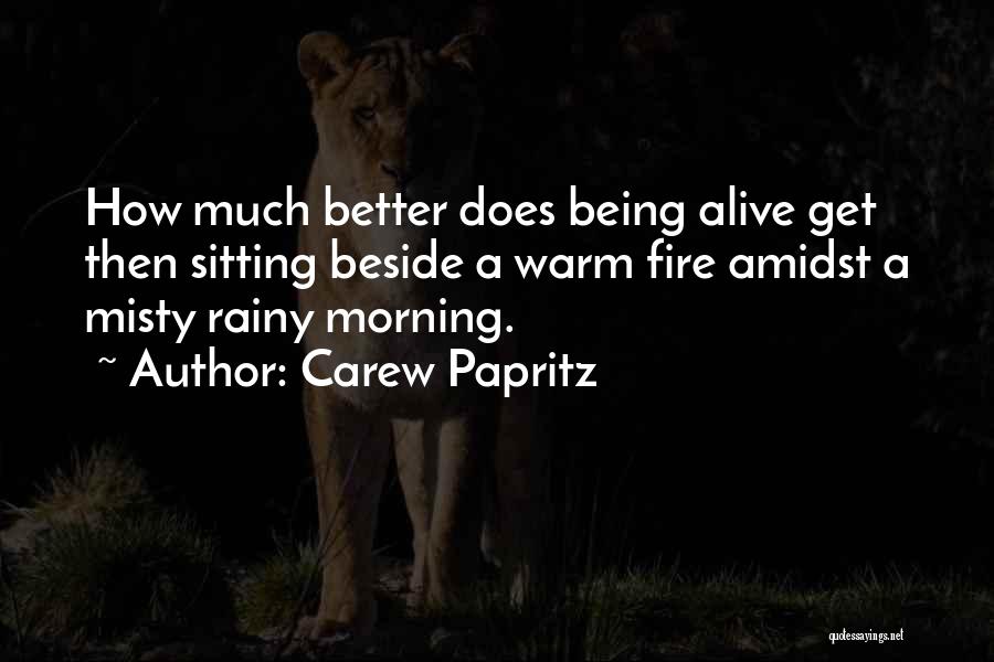 Carew Papritz Quotes: How Much Better Does Being Alive Get Then Sitting Beside A Warm Fire Amidst A Misty Rainy Morning.