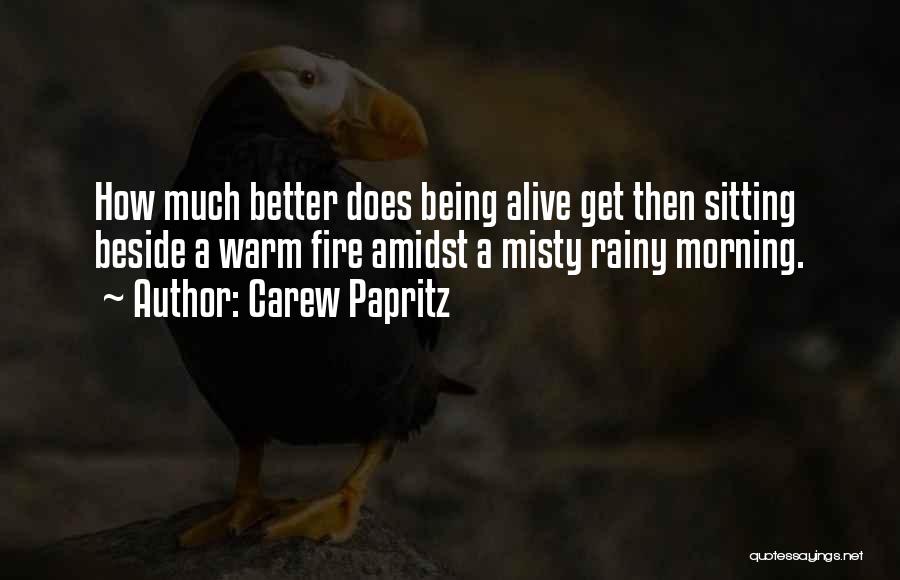 Carew Papritz Quotes: How Much Better Does Being Alive Get Then Sitting Beside A Warm Fire Amidst A Misty Rainy Morning.