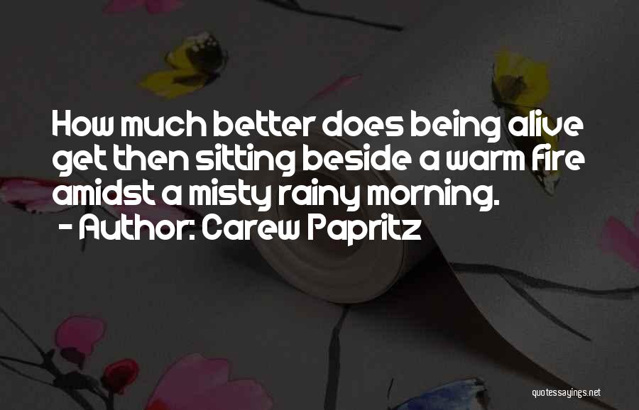 Carew Papritz Quotes: How Much Better Does Being Alive Get Then Sitting Beside A Warm Fire Amidst A Misty Rainy Morning.