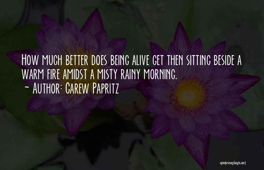 Carew Papritz Quotes: How Much Better Does Being Alive Get Then Sitting Beside A Warm Fire Amidst A Misty Rainy Morning.