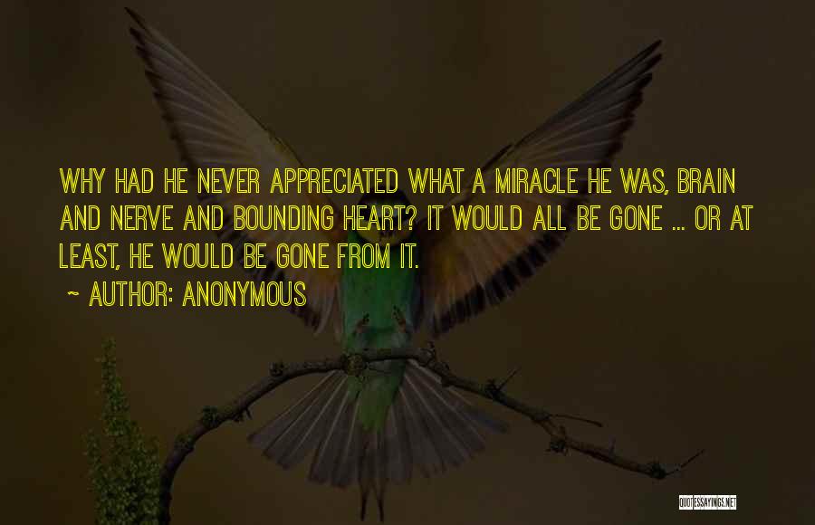 Anonymous Quotes: Why Had He Never Appreciated What A Miracle He Was, Brain And Nerve And Bounding Heart? It Would All Be