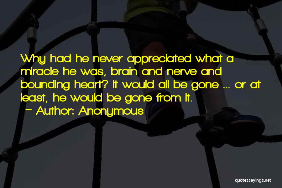 Anonymous Quotes: Why Had He Never Appreciated What A Miracle He Was, Brain And Nerve And Bounding Heart? It Would All Be
