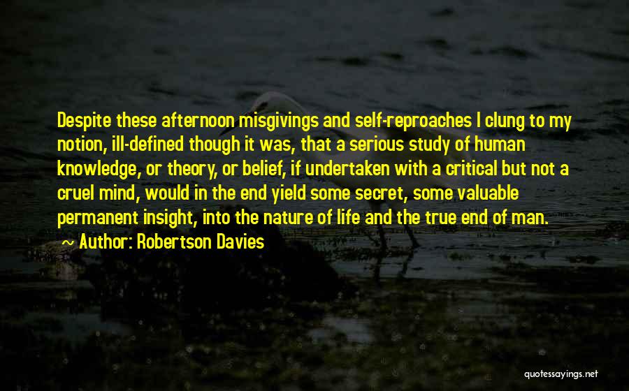 Robertson Davies Quotes: Despite These Afternoon Misgivings And Self-reproaches I Clung To My Notion, Ill-defined Though It Was, That A Serious Study Of