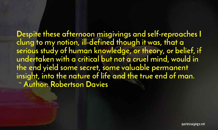 Robertson Davies Quotes: Despite These Afternoon Misgivings And Self-reproaches I Clung To My Notion, Ill-defined Though It Was, That A Serious Study Of