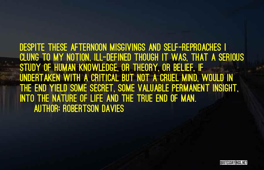 Robertson Davies Quotes: Despite These Afternoon Misgivings And Self-reproaches I Clung To My Notion, Ill-defined Though It Was, That A Serious Study Of