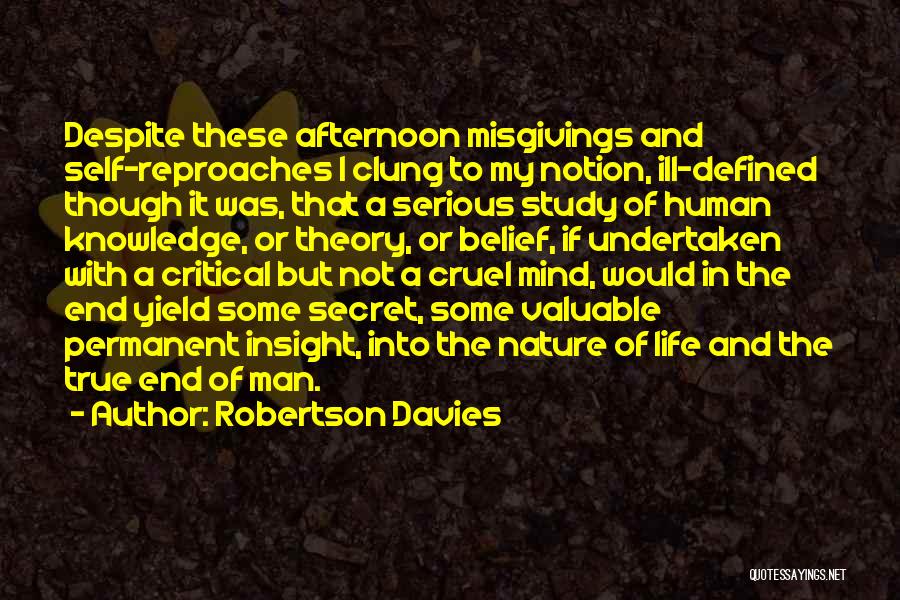 Robertson Davies Quotes: Despite These Afternoon Misgivings And Self-reproaches I Clung To My Notion, Ill-defined Though It Was, That A Serious Study Of