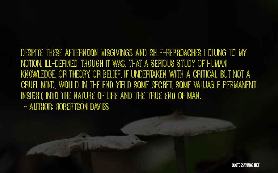 Robertson Davies Quotes: Despite These Afternoon Misgivings And Self-reproaches I Clung To My Notion, Ill-defined Though It Was, That A Serious Study Of