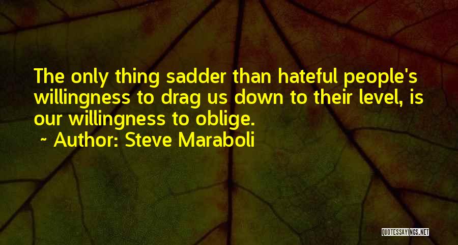 Steve Maraboli Quotes: The Only Thing Sadder Than Hateful People's Willingness To Drag Us Down To Their Level, Is Our Willingness To Oblige.
