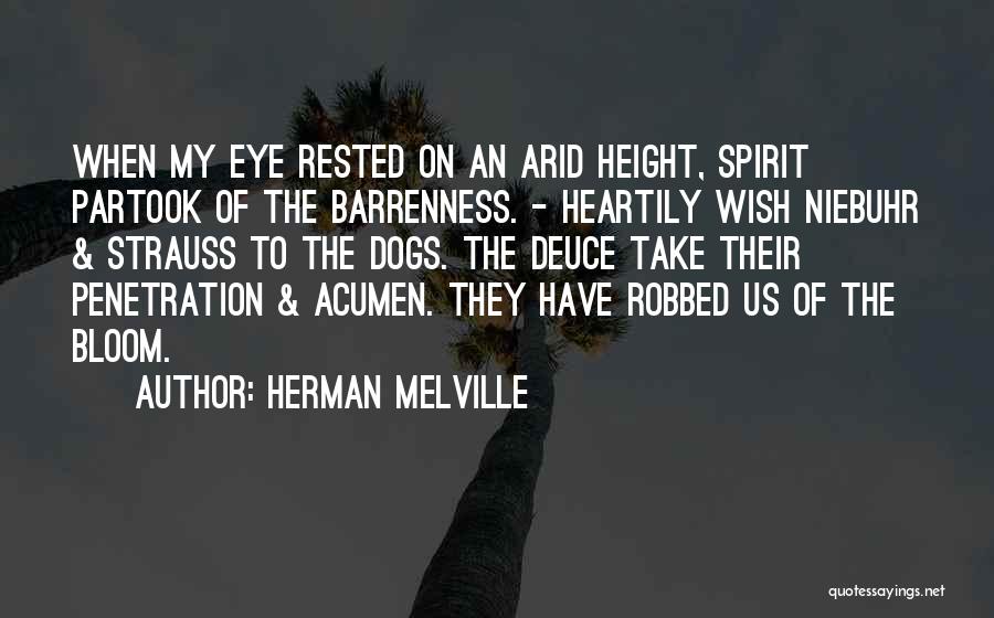Herman Melville Quotes: When My Eye Rested On An Arid Height, Spirit Partook Of The Barrenness. - Heartily Wish Niebuhr & Strauss To