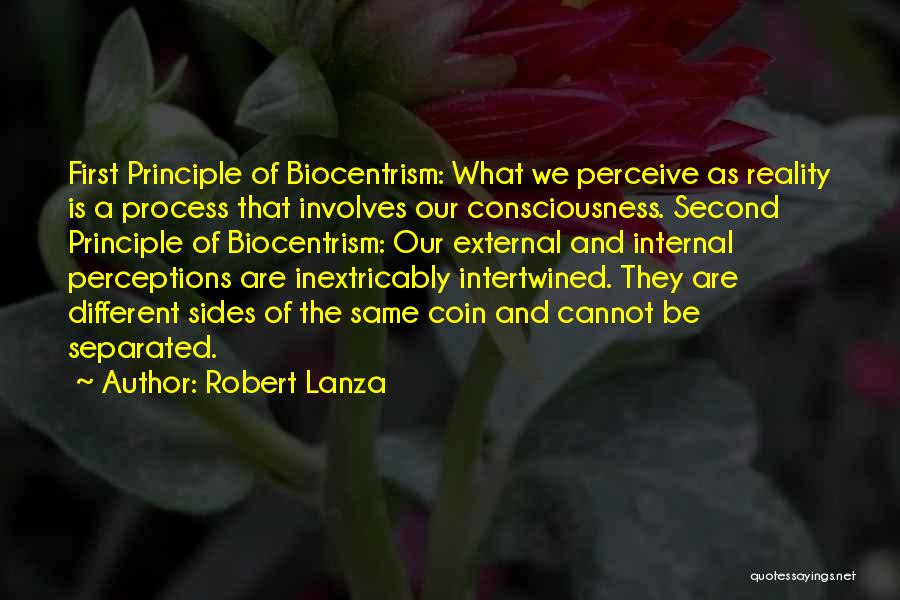 Robert Lanza Quotes: First Principle Of Biocentrism: What We Perceive As Reality Is A Process That Involves Our Consciousness. Second Principle Of Biocentrism: