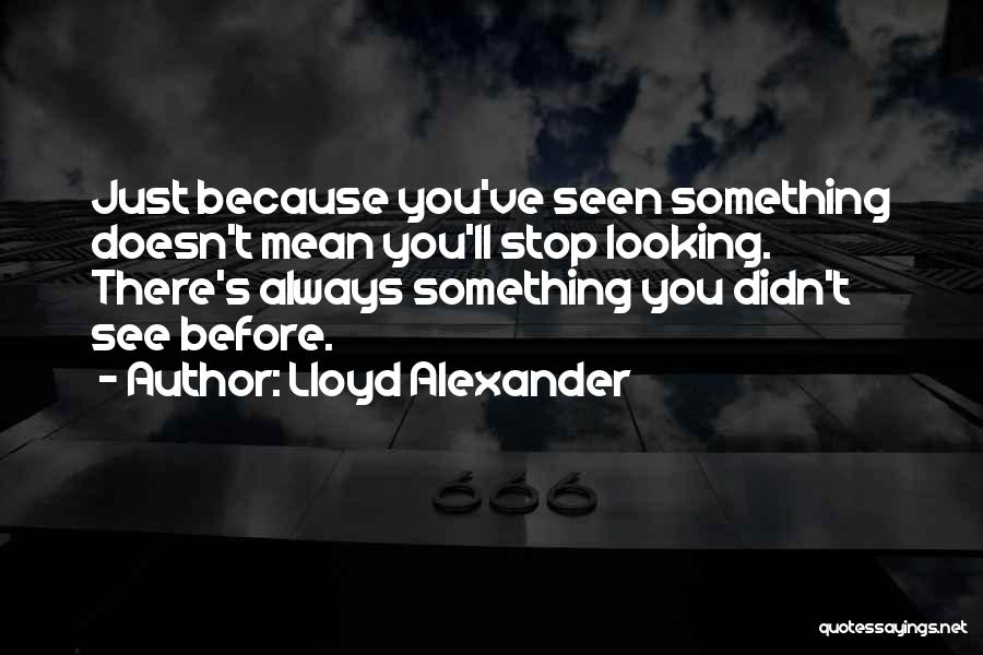 Lloyd Alexander Quotes: Just Because You've Seen Something Doesn't Mean You'll Stop Looking. There's Always Something You Didn't See Before.
