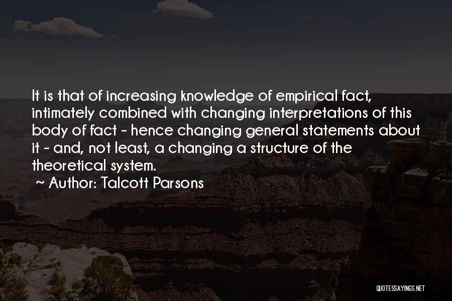 Talcott Parsons Quotes: It Is That Of Increasing Knowledge Of Empirical Fact, Intimately Combined With Changing Interpretations Of This Body Of Fact -