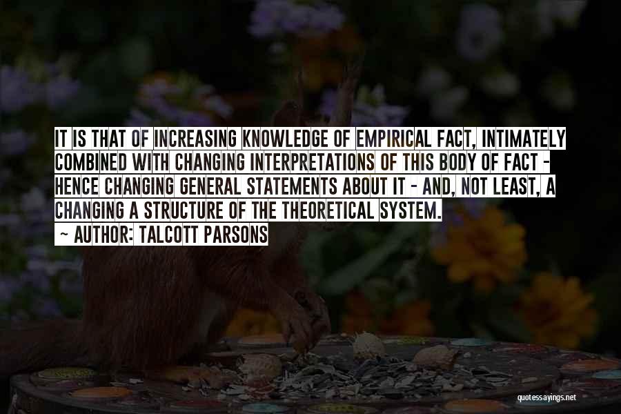 Talcott Parsons Quotes: It Is That Of Increasing Knowledge Of Empirical Fact, Intimately Combined With Changing Interpretations Of This Body Of Fact -