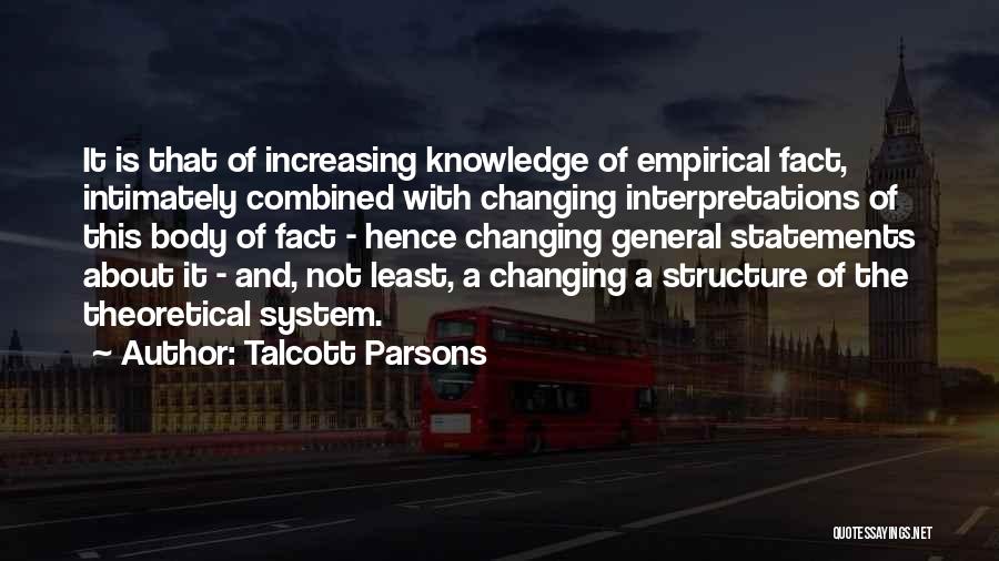 Talcott Parsons Quotes: It Is That Of Increasing Knowledge Of Empirical Fact, Intimately Combined With Changing Interpretations Of This Body Of Fact -