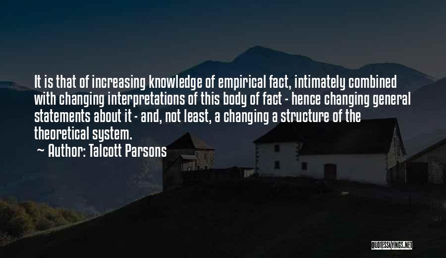 Talcott Parsons Quotes: It Is That Of Increasing Knowledge Of Empirical Fact, Intimately Combined With Changing Interpretations Of This Body Of Fact -