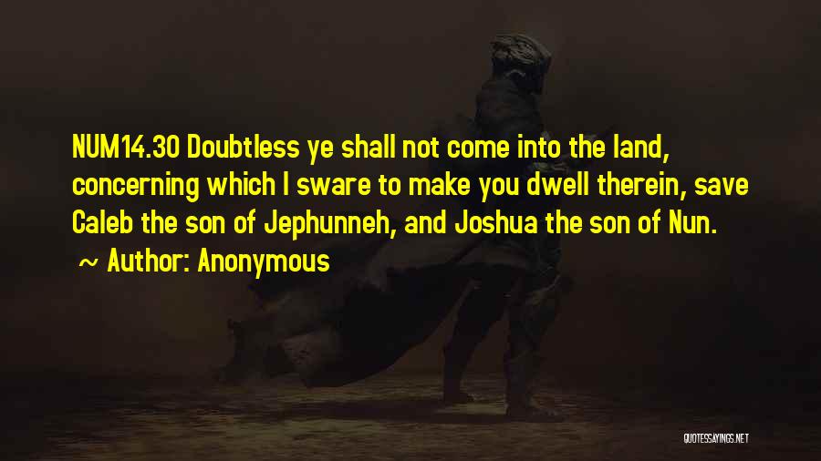 Anonymous Quotes: Num14.30 Doubtless Ye Shall Not Come Into The Land, Concerning Which I Sware To Make You Dwell Therein, Save Caleb