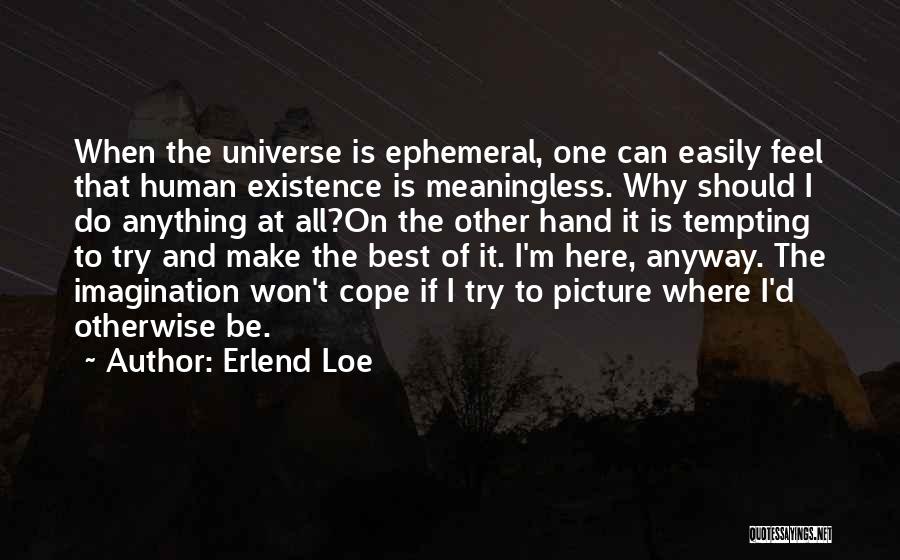 Erlend Loe Quotes: When The Universe Is Ephemeral, One Can Easily Feel That Human Existence Is Meaningless. Why Should I Do Anything At