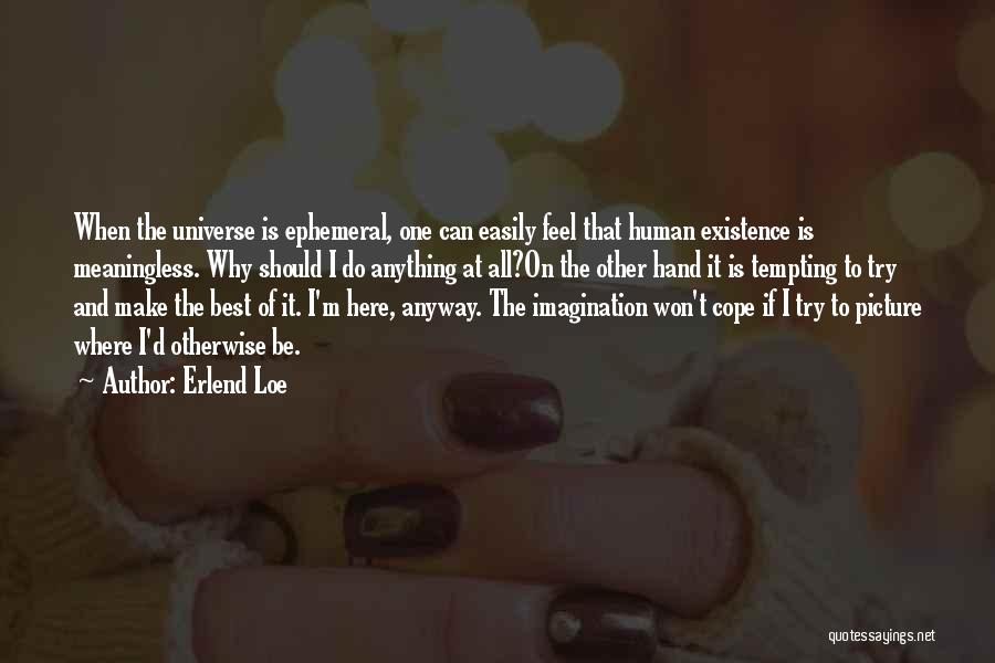 Erlend Loe Quotes: When The Universe Is Ephemeral, One Can Easily Feel That Human Existence Is Meaningless. Why Should I Do Anything At