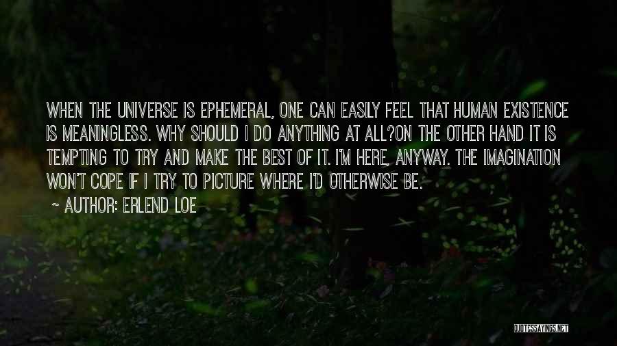 Erlend Loe Quotes: When The Universe Is Ephemeral, One Can Easily Feel That Human Existence Is Meaningless. Why Should I Do Anything At