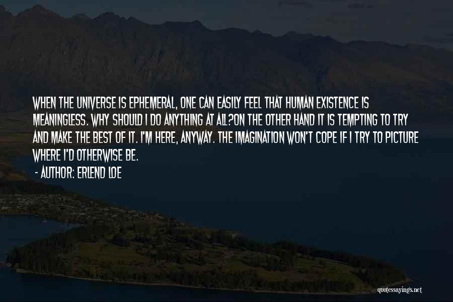 Erlend Loe Quotes: When The Universe Is Ephemeral, One Can Easily Feel That Human Existence Is Meaningless. Why Should I Do Anything At