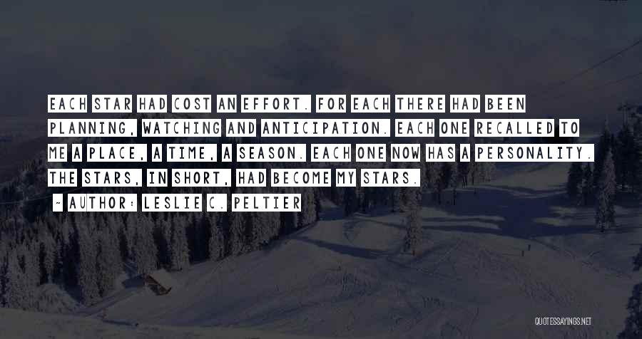 Leslie C. Peltier Quotes: Each Star Had Cost An Effort. For Each There Had Been Planning, Watching And Anticipation. Each One Recalled To Me