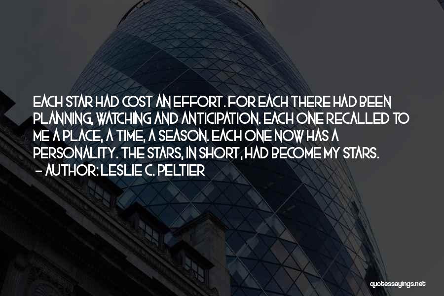 Leslie C. Peltier Quotes: Each Star Had Cost An Effort. For Each There Had Been Planning, Watching And Anticipation. Each One Recalled To Me