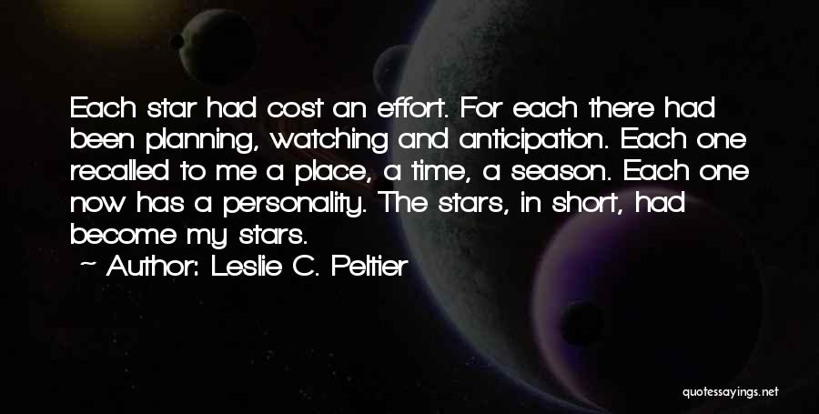 Leslie C. Peltier Quotes: Each Star Had Cost An Effort. For Each There Had Been Planning, Watching And Anticipation. Each One Recalled To Me